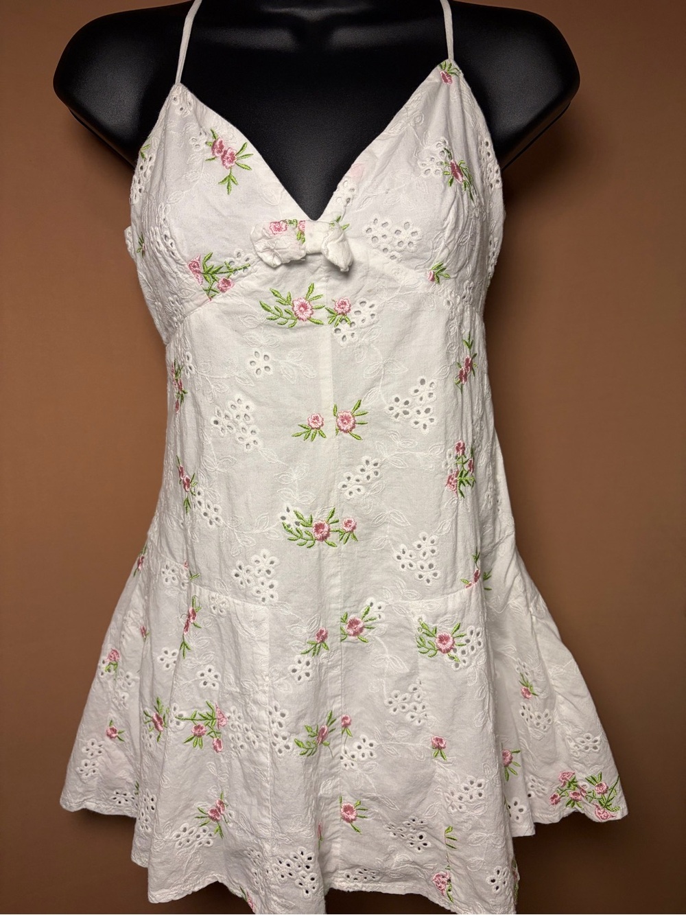 Olivaceous White Floral Eyelet Top or can be worn as a Mini Dress Size S